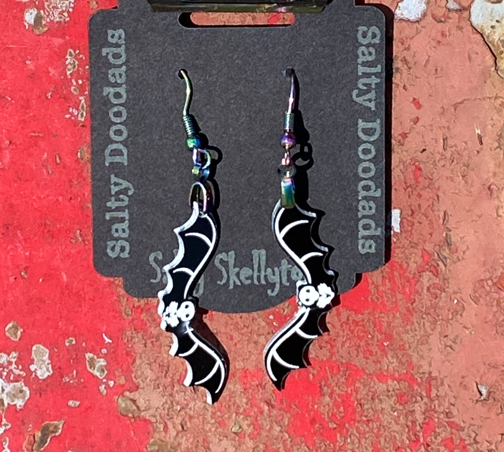 Bat Halloweener Skeleton Dangle Earrings - The Salty Lick Mercantile