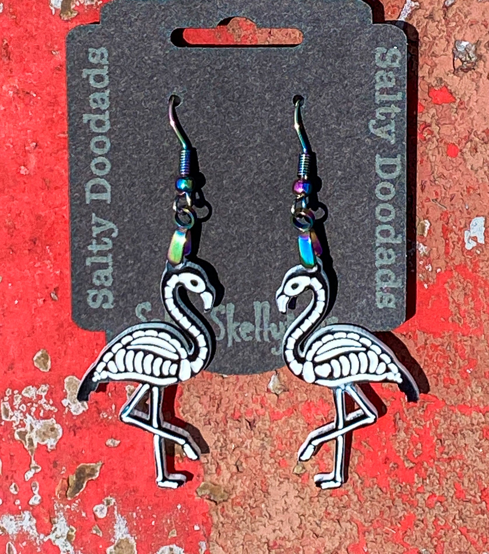 Flamingo Halloweener Skeleton Dangle Earrings - The Salty Lick Mercantile