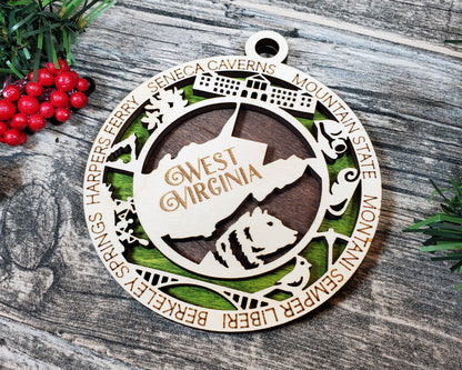 West Virginia State Wood 2 Layer Ornament - The Salty Lick Mercantile